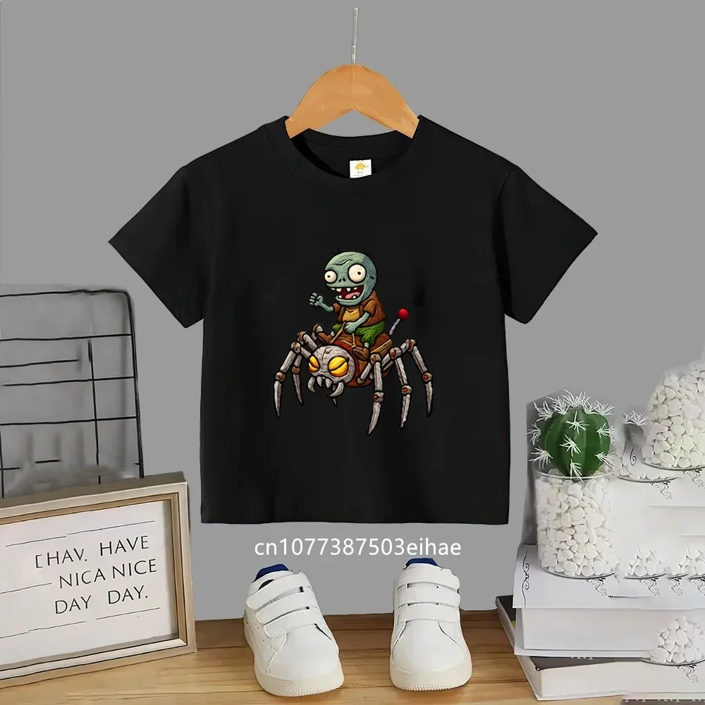 Spider Rider Zombie Plants Vs Zombies Graphic Kids Tee Mechanical Spider Zombie Print Boys Girls Cotton Short Sleeve Game Tops