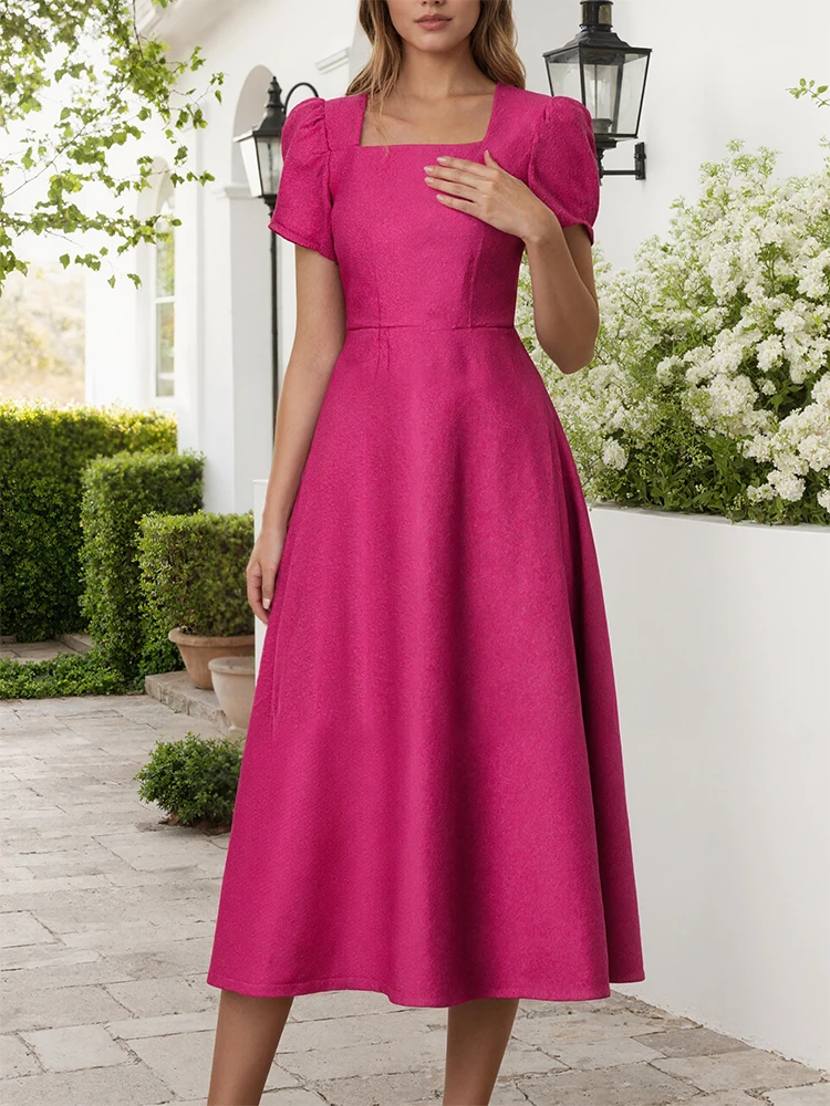 2025, elegantes A-Linien-Partykleid ZANZEA, stilvolle Damenkleider, quadratischer Ausschnitt, Blütenblatt-Ärmel, Sommerkleid, taillierte Satin-Robe, solide Vestidos