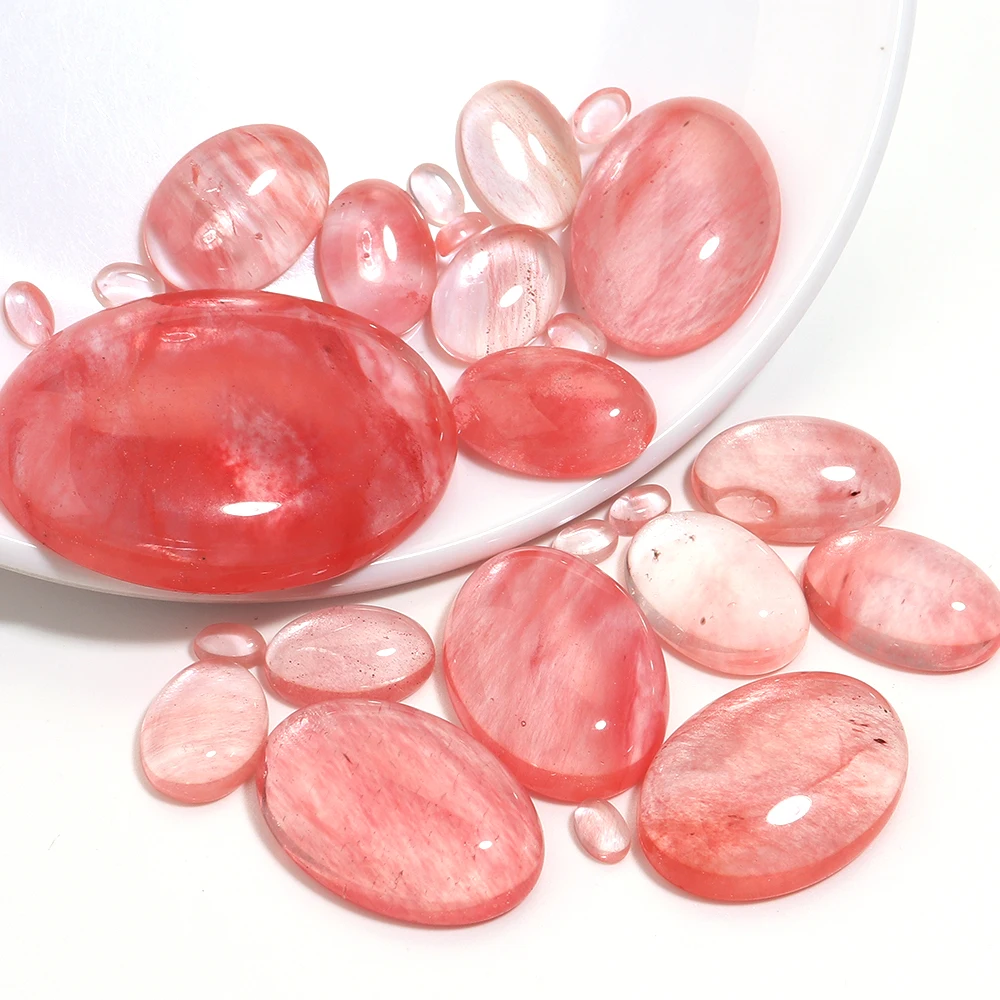 2-10Pcs Watermelon Red Cabochon Glass Beads Loose Flat Back Cabochon Spacers Beads Oval Agate For DIY Jewelry Wholesale