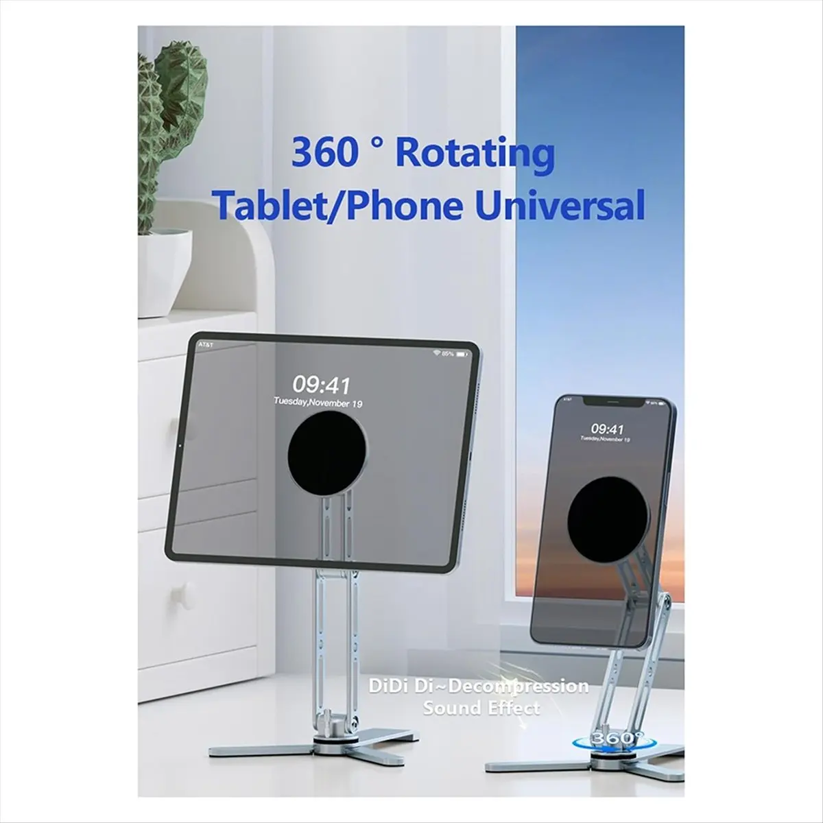 2 en 1 para teléfono soporte para tableta palo Selfie aluminio 360 ° Giratorio plegable para viajes y escritorio