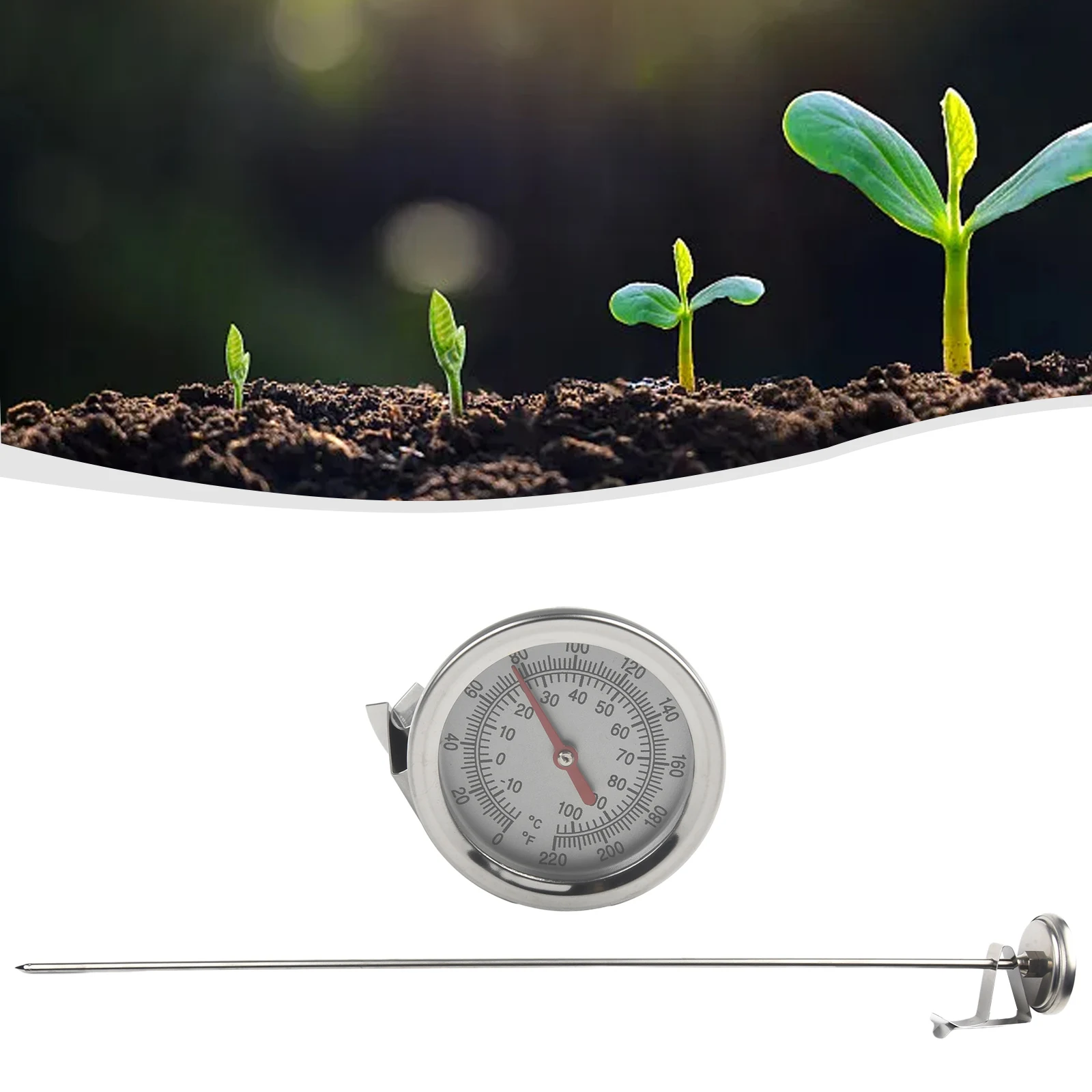 20 Inch Compost Soil Thermometer with Stainless Steel Probe for Efficient Temperature Monitoring in Composting