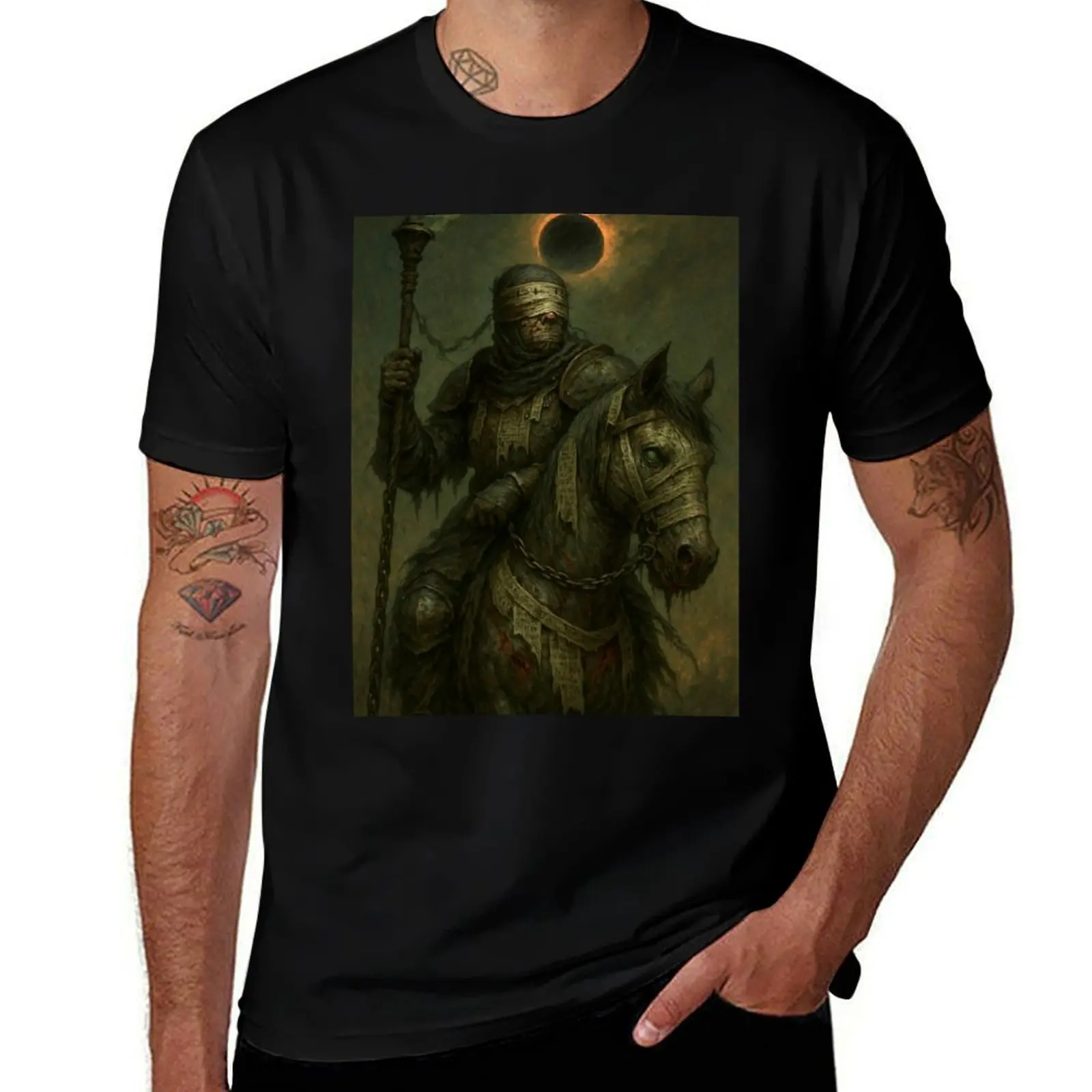 

The Blinded Wanderer – Eclipsebound Rider of the Ashen Realms Art Print T-Shirt blanks oversized t shirt t shirt men