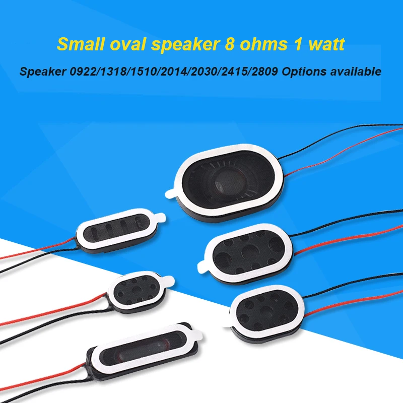 2Pcs Small Oval Speaker 8 Ohm 1 Watt Speaker With Cable Terminals 0922/1318/1510/2014/2030/2415/2809 Optional