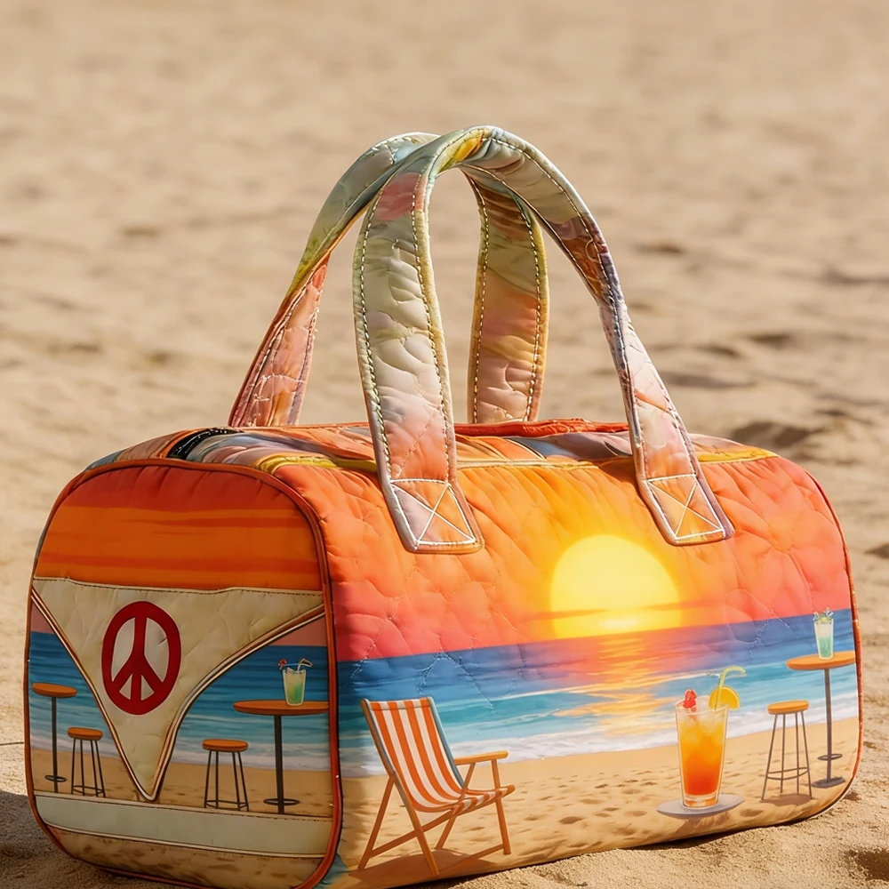

Tropical Beach Quilted Duffle Bag Cute Peace Sign Print Travel Tote HandBag Women Men Weekender Bags
