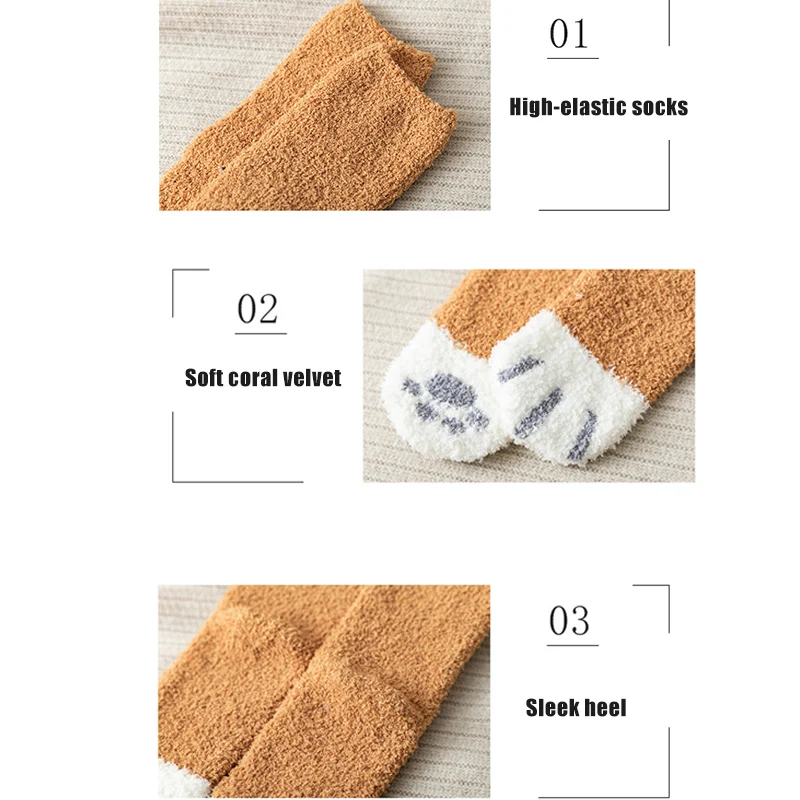 Winter Warm Fluffy Socks Thickened Cute Cat Paw Socks Super Soft For Female House Sleeping Floor Sox Home Clothing Accessories view 6