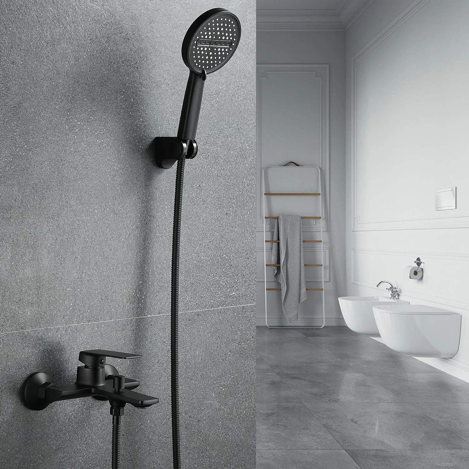 Bathroom Bathtub Faucet Shower Shower Simple Set Home Bathroom Hot & Cold Shower Faucet Electroplated Black