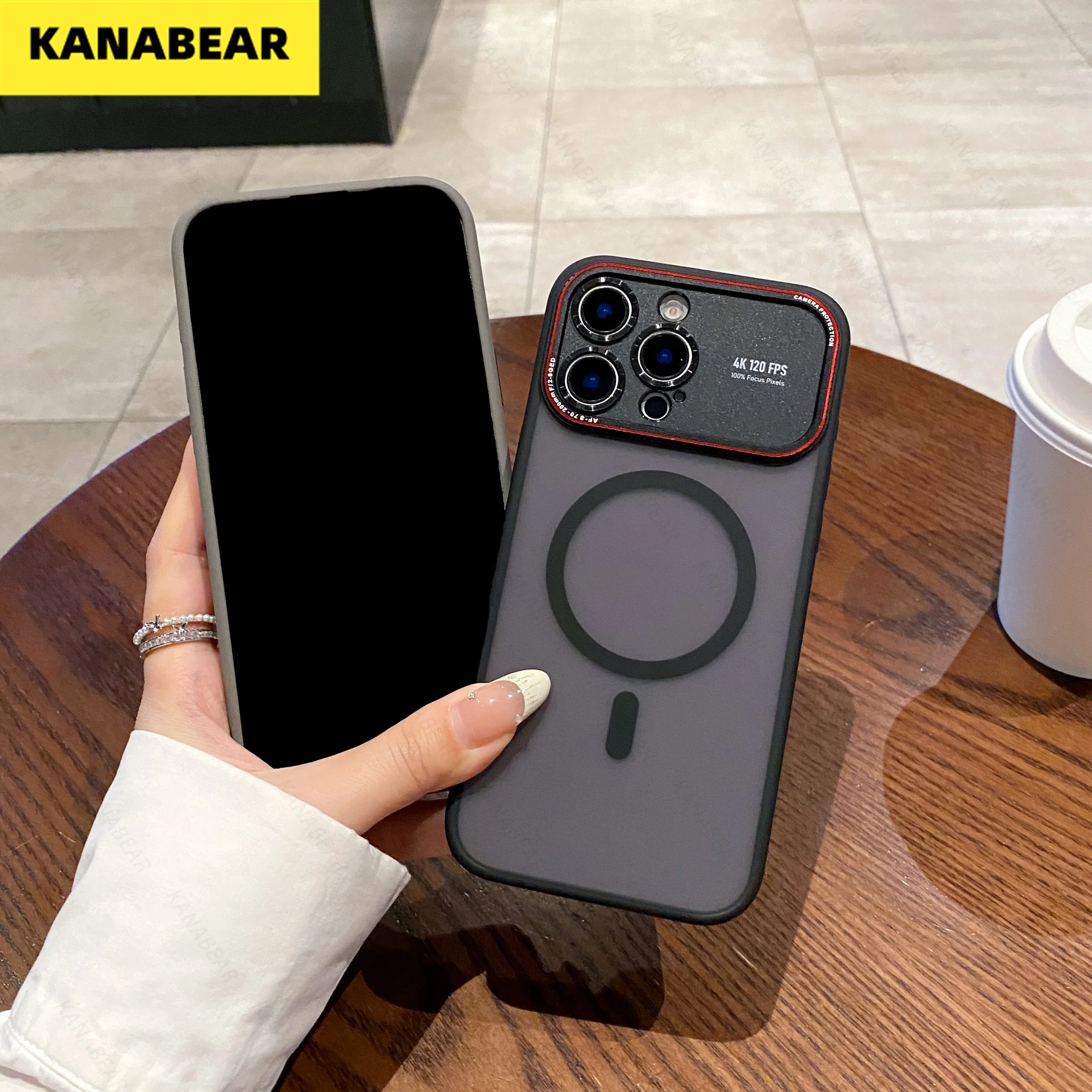 

Oil-Sprayed Skin-Feel Black Case for iPhone 13-16 Pro Max - Large View Window, Magnetic Wireless Charge, Shockproof Soft Cover