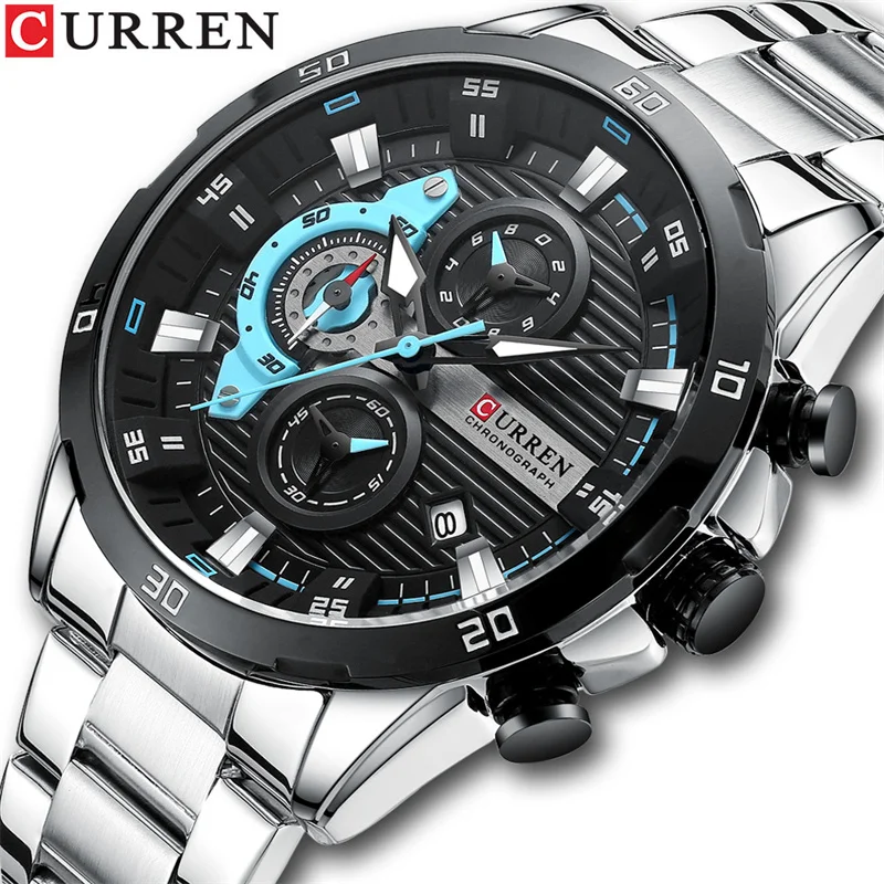 CURREN 8402 Business Men's Quartz Watch, Six-hand Steel-strap Wristwatch with Motorcycle-style Dial