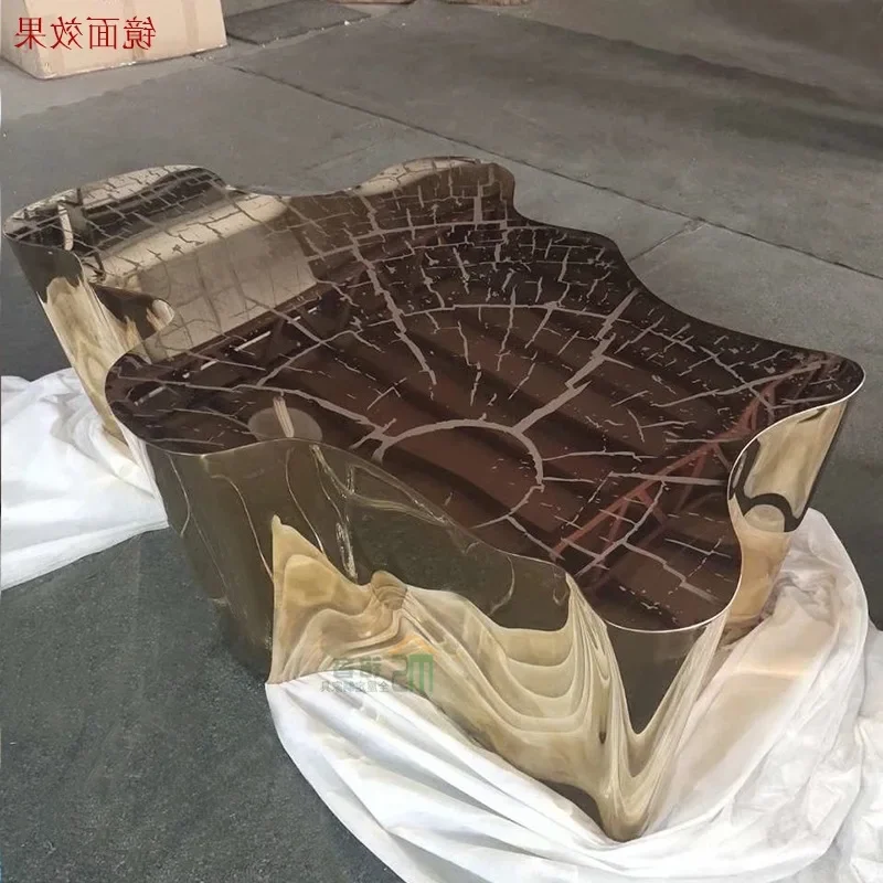 Metal all-copper coffee table stainless steel model room irregular special-shaped pier stump coffee table