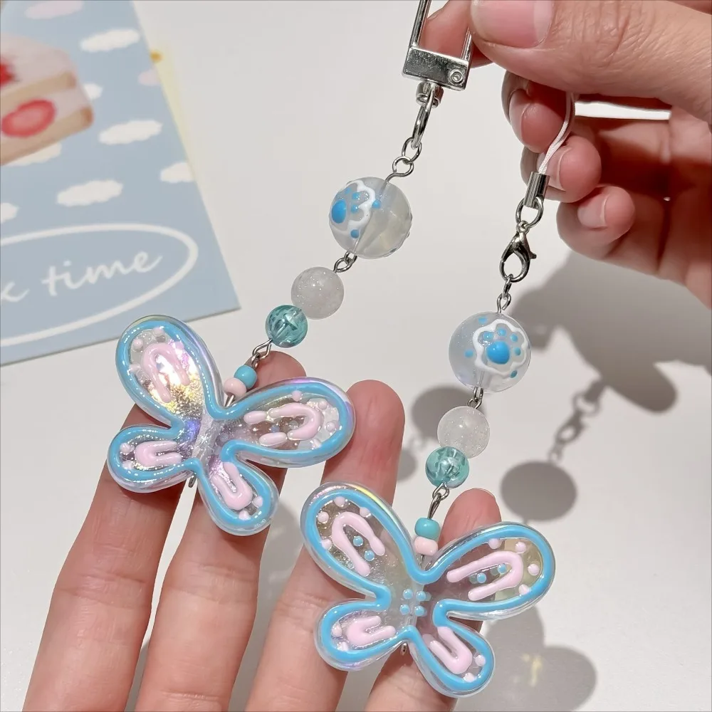 كتلة اللون فراشة أحزمة الهاتف المحمول مكافحة خسر لطيف المفاتيح الحبل آيفون حالة كاميرا قصيرة سلسلة تزيين مُثبت #3