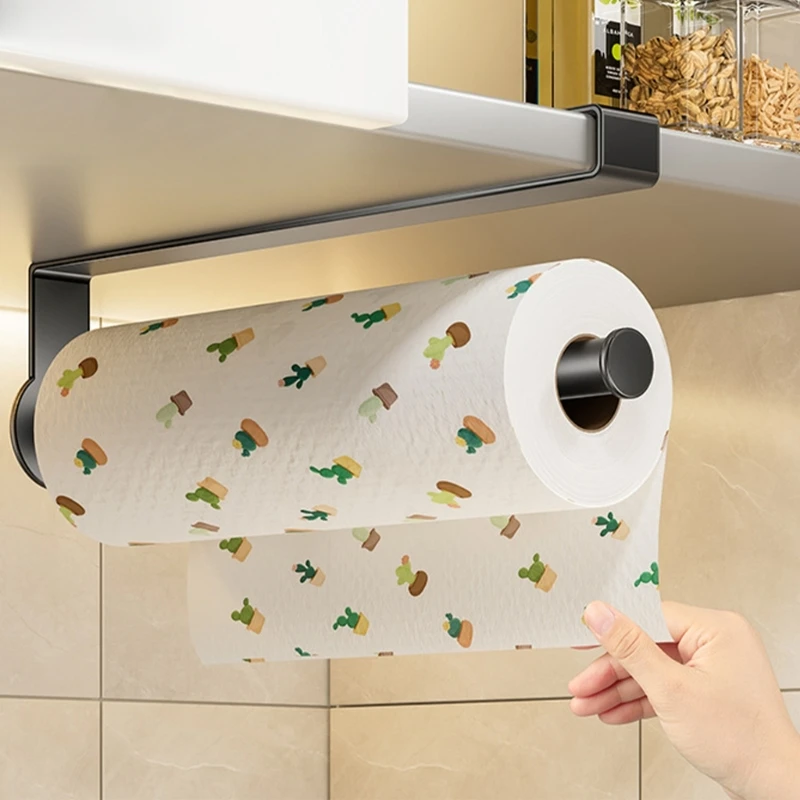 Ahorro espacio portarrollos papel cocina Film transparente estante almacenamiento debajo del gabinete estante