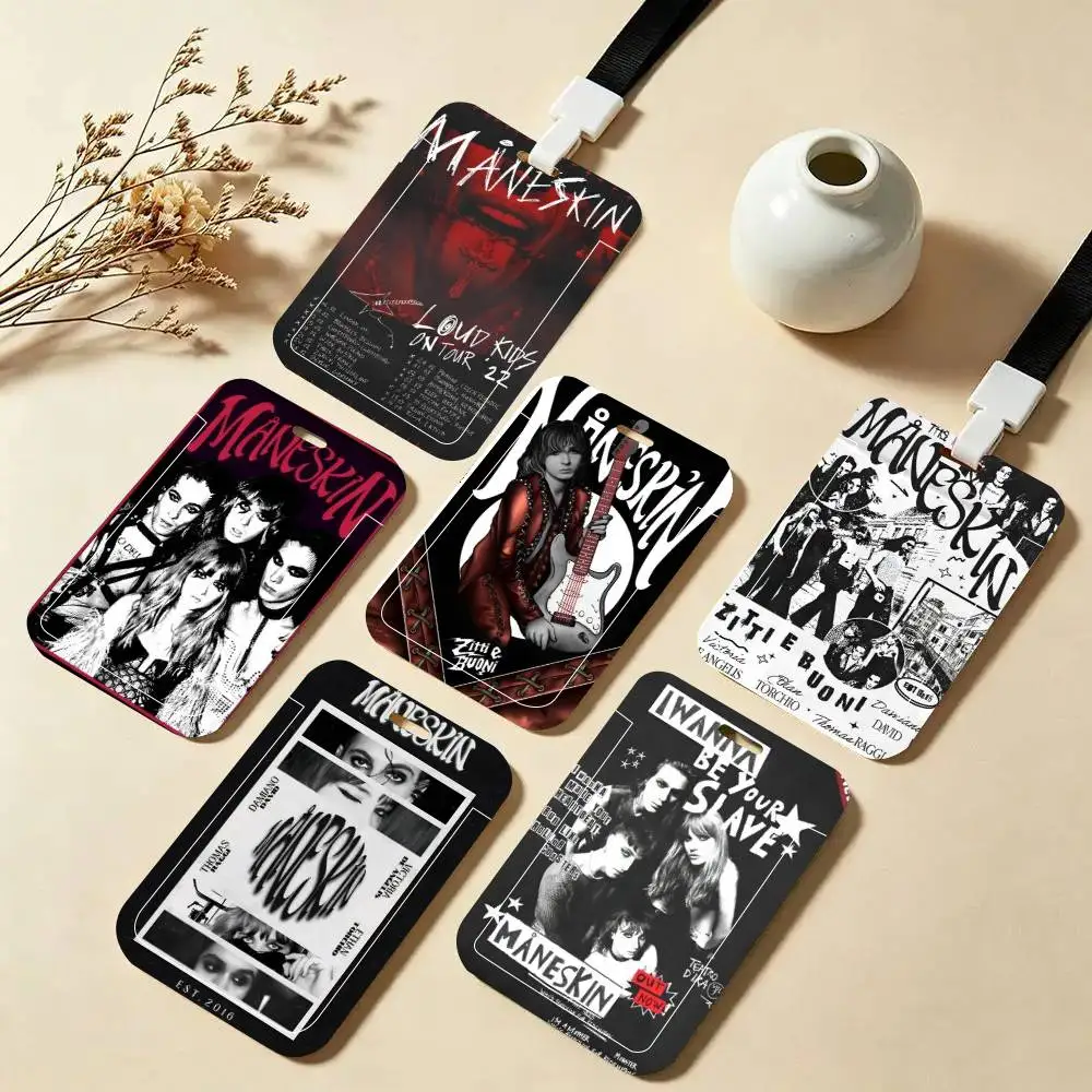 Retro Music Band Stars Maneskin ID Card Holder Neck Strap Pendant Door Badge Holder Lanyards Keychain Work Credential Case Gift