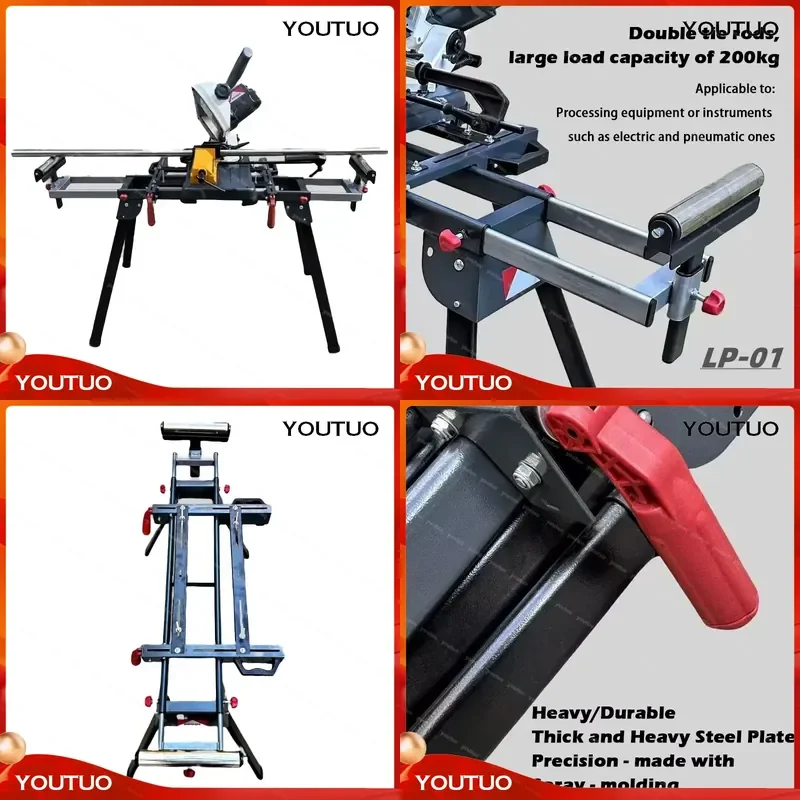 Miter Saw Stand with LP-OT Max Sliding Rail 200KG Load Capacity Quick Install Remove Iron Frame Compatible Portable