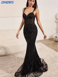 Elegante sereia vestido de noite personalizado 2025 sexy romântico com decote em v vestido de luxo miçangas até o chão vestidos de novia