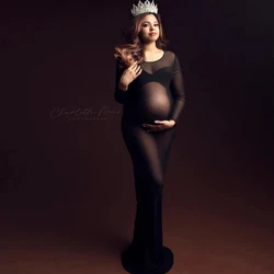 Elegante vestido de fotografía de maternidad, malla transparente de manga larga, perspectiva y Bodycon elástico