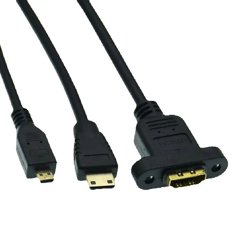 30CM HDTV Micro HDMI Male to Mini Micro HDMI Female Cable with Screw Holes for Panel Security a Female to D Male Adapter