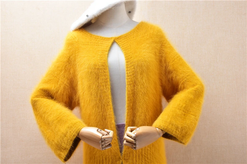 Ladies Women Autumn Winter Fashion Hairy Mink Cashmere Knitted Long Sleeves Long Sweater Angora Cardigans Mantle Coat Pull Tops