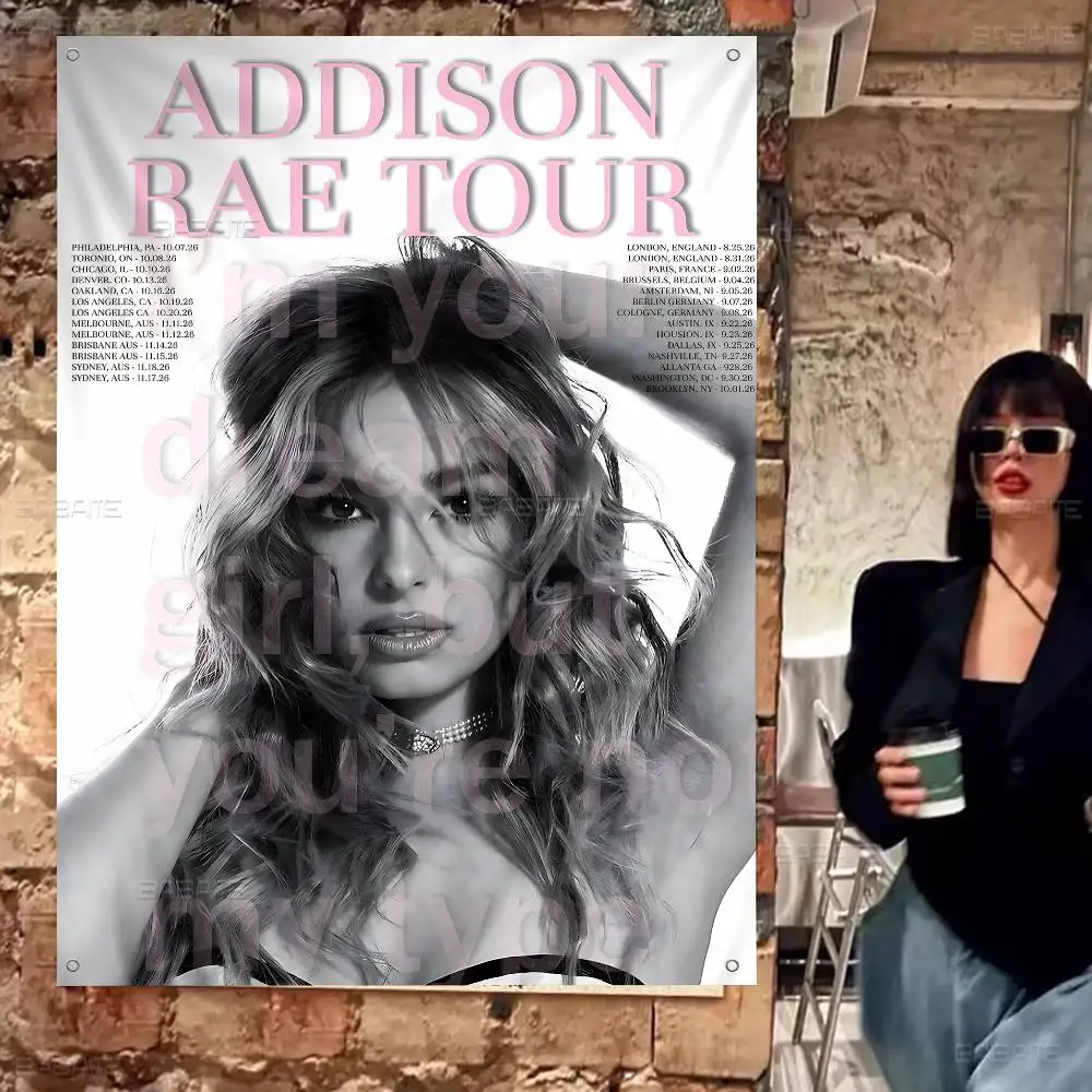 Pop Singer A-Addison R-Rae Printed Large Flag Art Science Fiction Room Home Decor Decor Banner