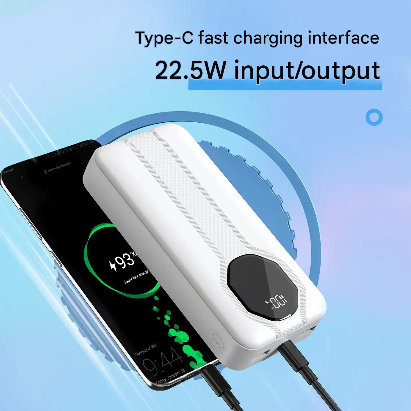 20000mAh Power Bank with Digital Display Built-in Cable Fast Charging Portable Charger 3C Certified Super Fast Charge Large Capacity External Battery Pack Airplane Friendly for Travel Smart Phone view 4
