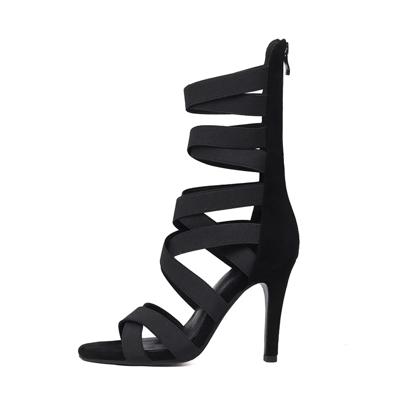 Women Dance Shoes Ballroom Boots Girl Jazz Latin Black Suede Sole Dance Shoes Party Mesh Custom Thin Heel Sandals