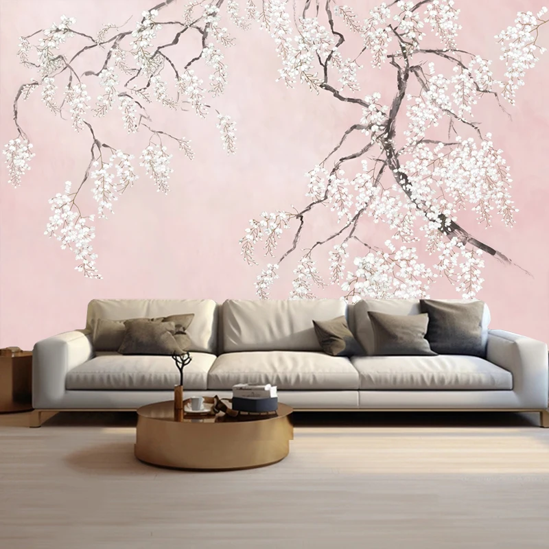 Custom Mural Wallpaper Hand-painted New Chinese Style Flowers Natural Scenery Ink Decor Painting Background Wall Covering