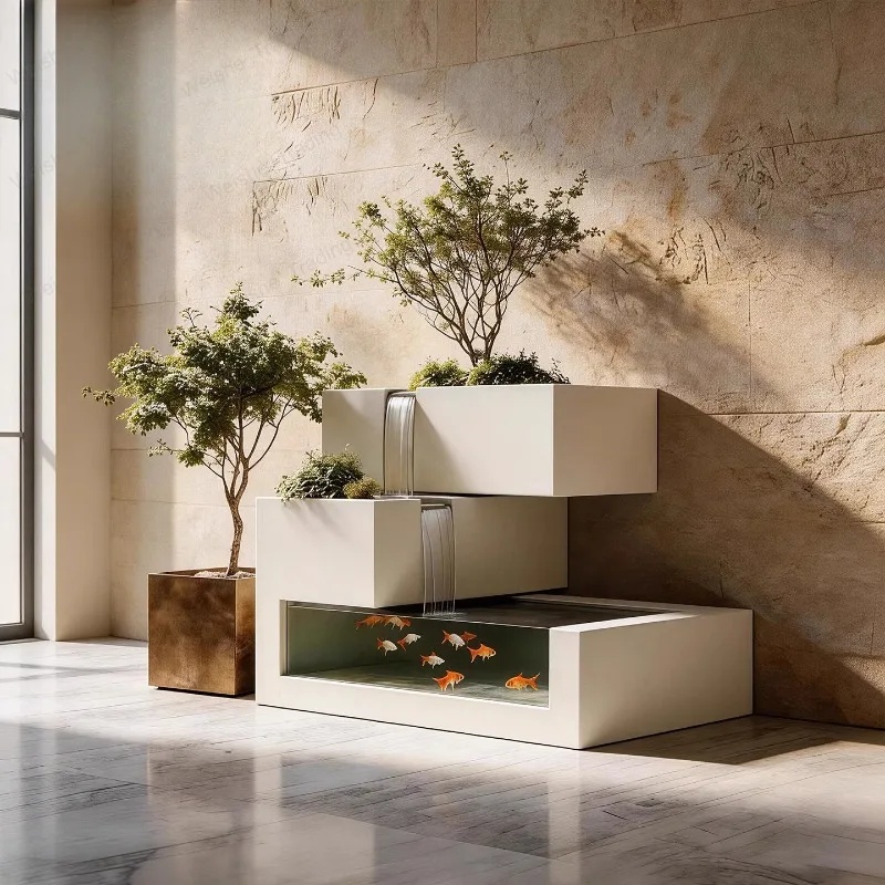 Floor-to-ceiling fish tank courtyard outdoor decorative water landscape self-circulating flower box