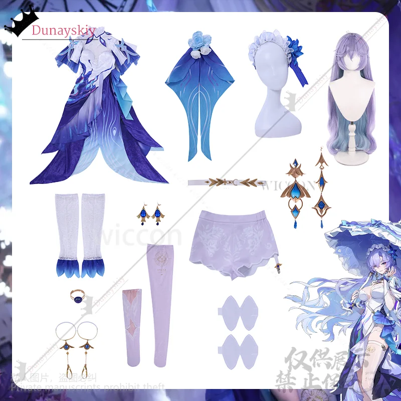 Wuthering ondas cantarella cosplay anime medusa vestido irregular azul roxo lolita headwear perucas jirai kei meninas traje