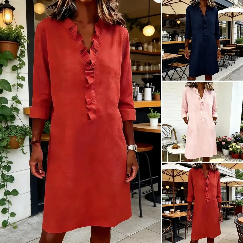 

Long Sleeve Linen Maxi Dress Women Summer 2026 Summer Casual Solid Color Party Loose Long Dresses Elegant Vestidos With Pockets