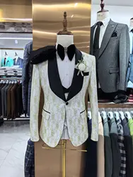 Wedding Dress 2024Slim Fit Luxury Suits for Men Jacquard Homme Costume High Quality Fashion Male Blazer Vest Pants  Men Suit Set