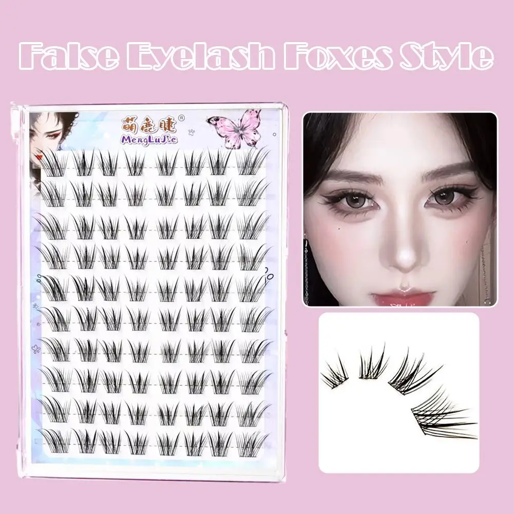 Pestañas postizas estilo zorro, pestañas sin pegamento, extensión de pestañas de un solo grupo, maquillaje esponjoso, segmentado, falso, Wispy Natur N2P4