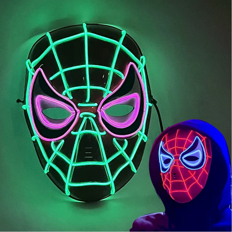 Nowa Maska Spider-Mana Świecąca w Ciemności Maska Iron Mana Kapitana Ameryki Halloween Cosplay Pełnotwarzowa Maska LED Świąteczny Prezent Nakrycie Głowy