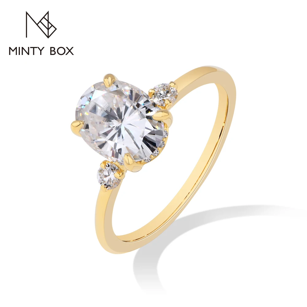 MINTYBOX Oval Cut 2CT Moissanite Rings for Women S925 Silver 18k Gold Wedding Promise Ring Bridal Jewelry Gift Pass Diamond Test