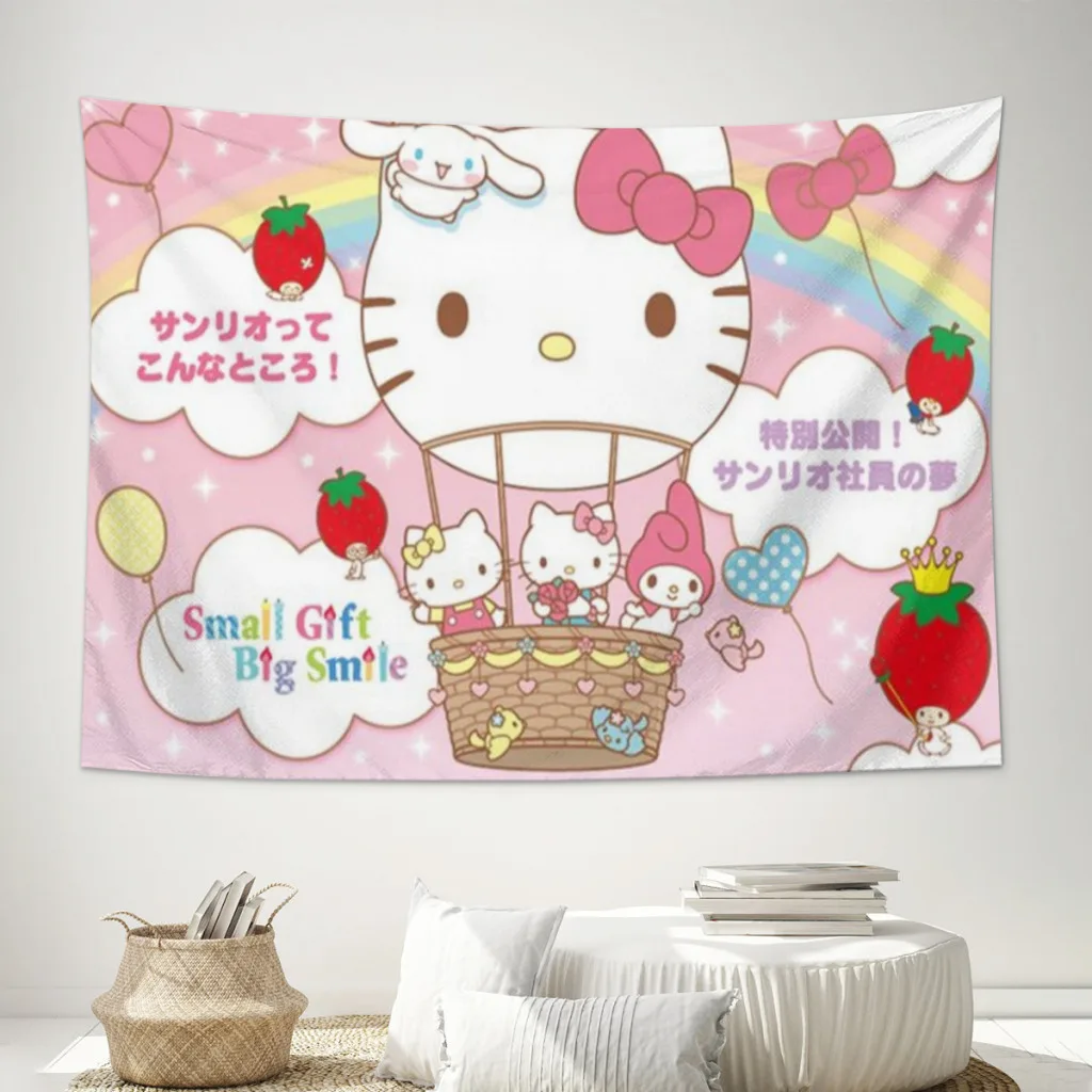 

Cute Anime Sanrio Hello Kitty Kawaii Tapestry Room Décor Aesthetic Home Decoration Bedroom Wall Art