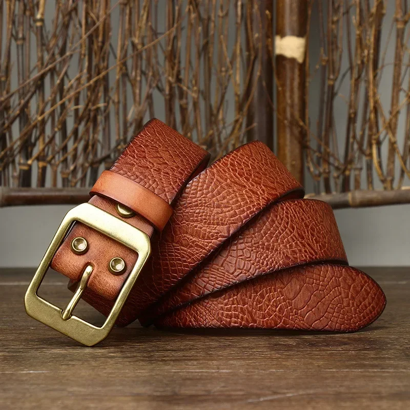 3,8 CM Reine Rindsleder Hohe Qualität Echtes Leder Gürtel für Männer Marke Strap Männlichen Messing Schnalle Phantasie Vintage Jeans Cowboy cintos