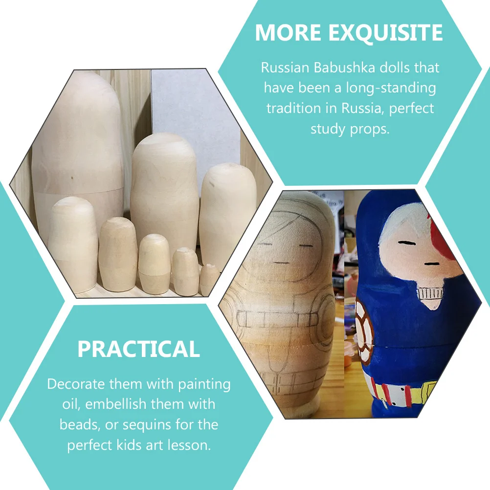 DIY 無塗装マトリョーシカ 1セット 未完成 ロシアのバブーシュカ 滑らかな表面 鮮やかな色 文化学習 アートレッスン