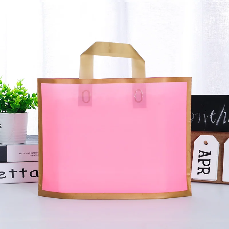 50pcs custom logo gold edge frosted shopping bags plastic gift bags clothing packaging bags design printed monochrome logo image 3