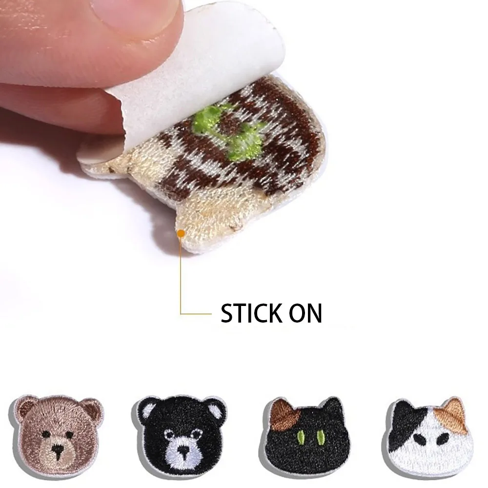 1 Piece Cheap Stick on Patch Embroidery Cat Bear Head Sticker for Clothing Bag DIY Decorative Cartoon Animal Applique