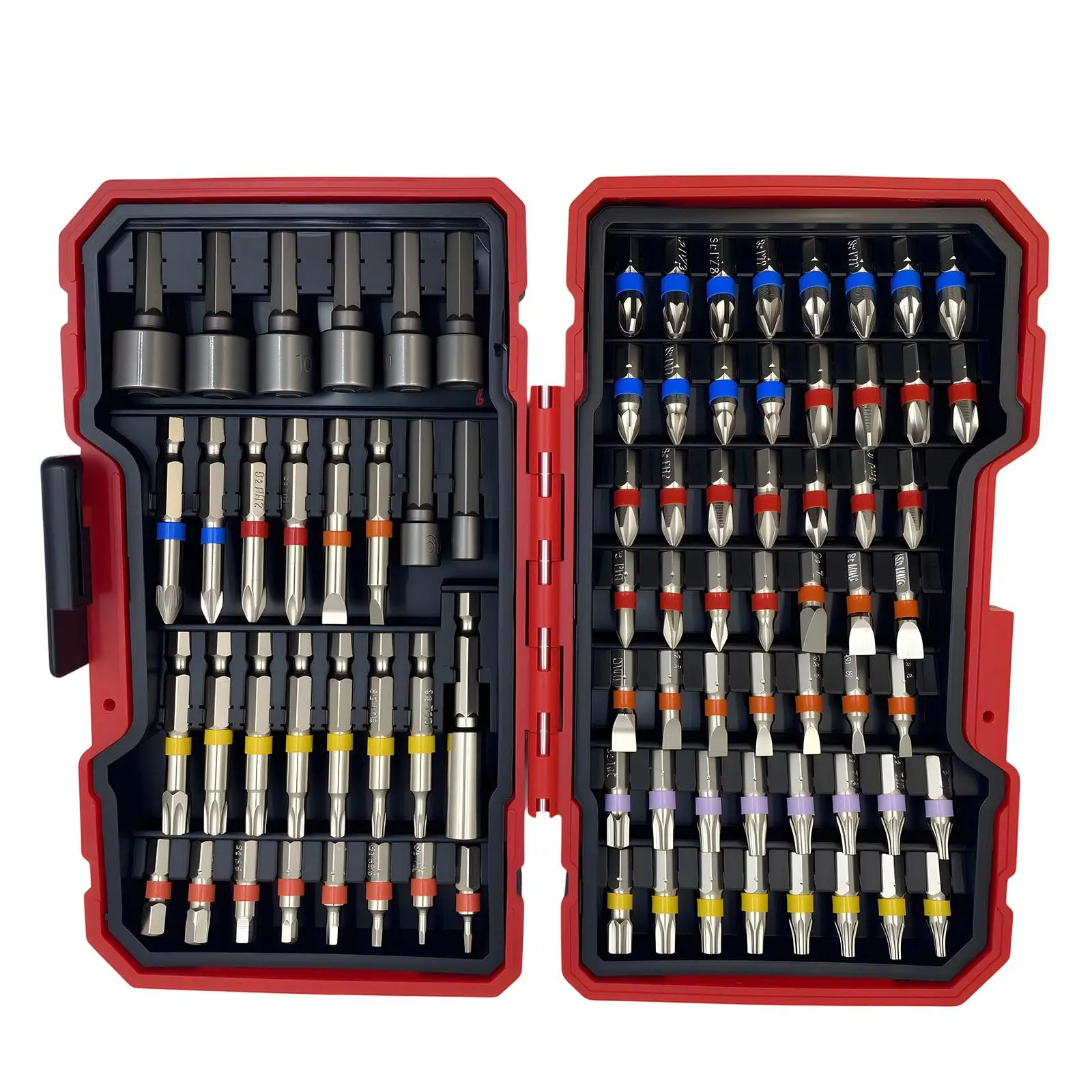 83PC Impact Driver Bit Set with Sockets & Nut Drivers, S2 Steel Colour-Coded Quick ID Rings, Sturdy Case for DIY Auto Constructi