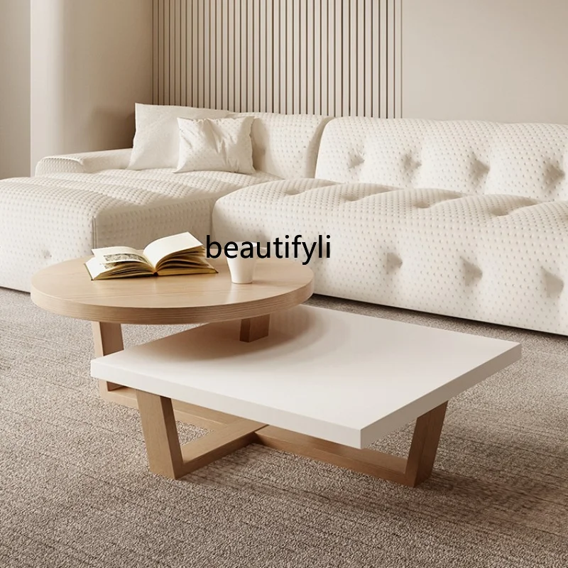 Double-Layer High and Low Tea Table Combination Living Room Home Nordic Shaped Wood Color