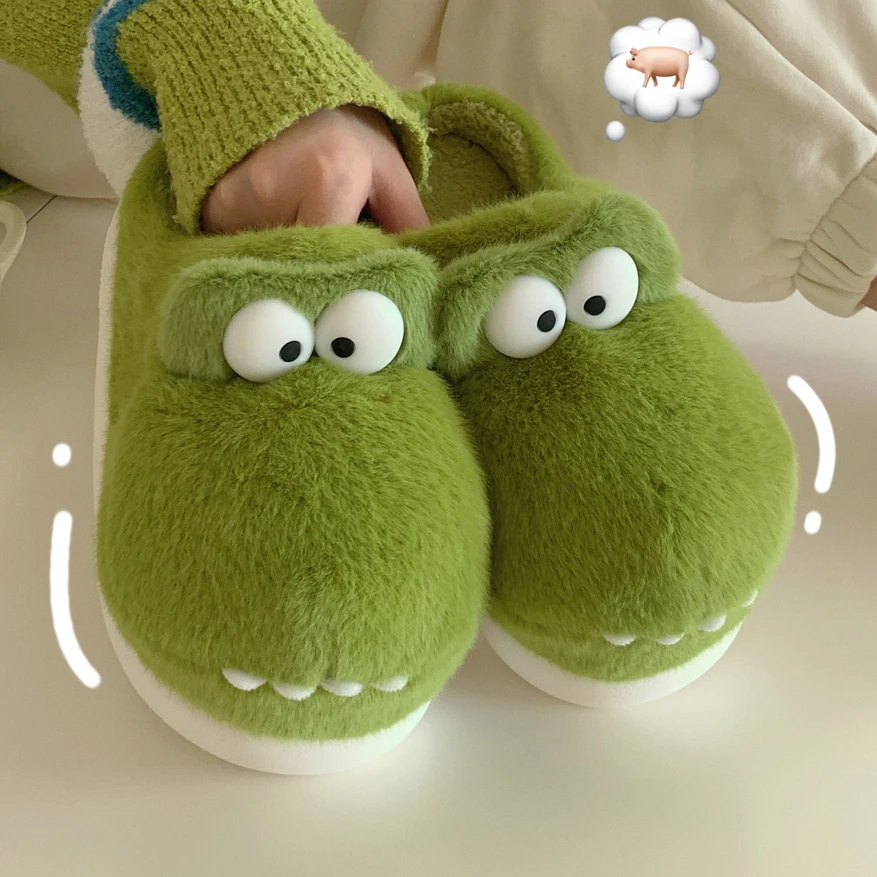 Mo Dou Creative And Cute Crocodile Cotton Slippers Men's And Women's Anti-skid And Warm Plush Cotton Slippers