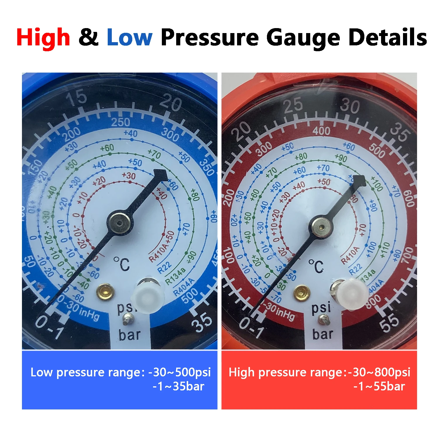 Air Condition Gauge For R410A R22 R134a R404A Refrigerants Manifold Gauge Manometer Valve 500psi/800psi with Visual Mirror