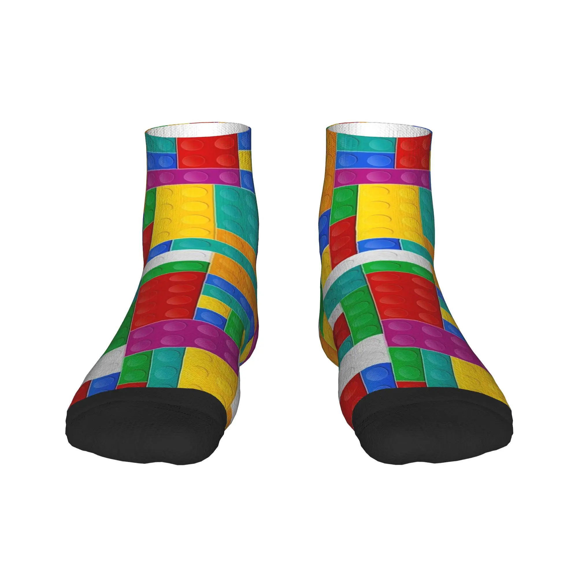 Colorful Building Blocks Print Casual Socks For Men  Funny Quality Ankle Socks Summer Cycling Printed Anti Slip Sock