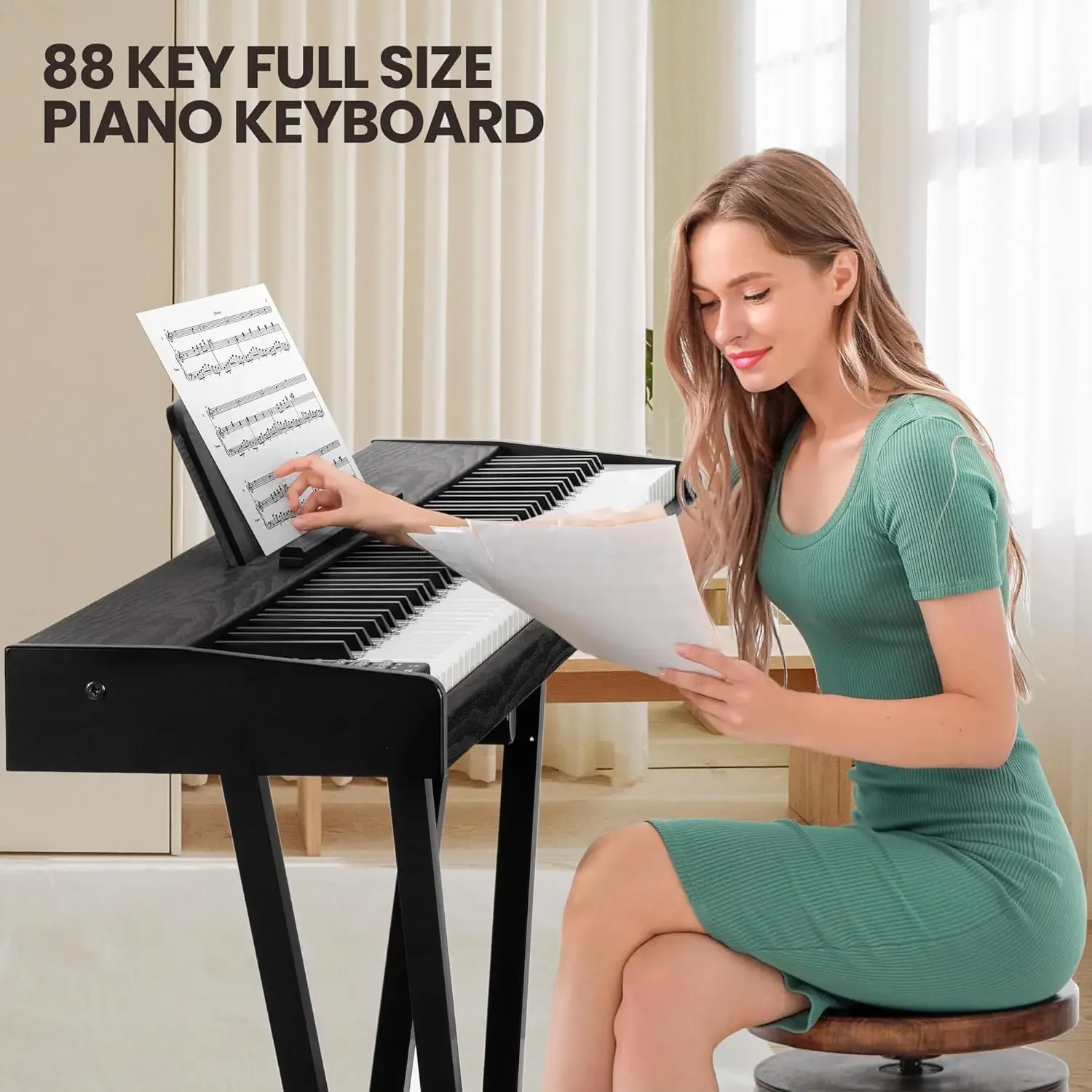 88 Key Keyboard Piano, Full Size Semi Weighted Electronic Keyboard Piano Set with Stand, Metal Sustain Pedal,Carrying