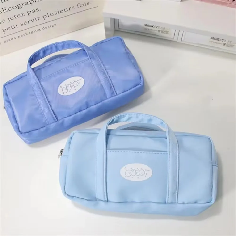 Simple Handbag Pen Bag Large Capacity with Handle Pencil Case Blue Color Waterproof Storage Pouch Students
