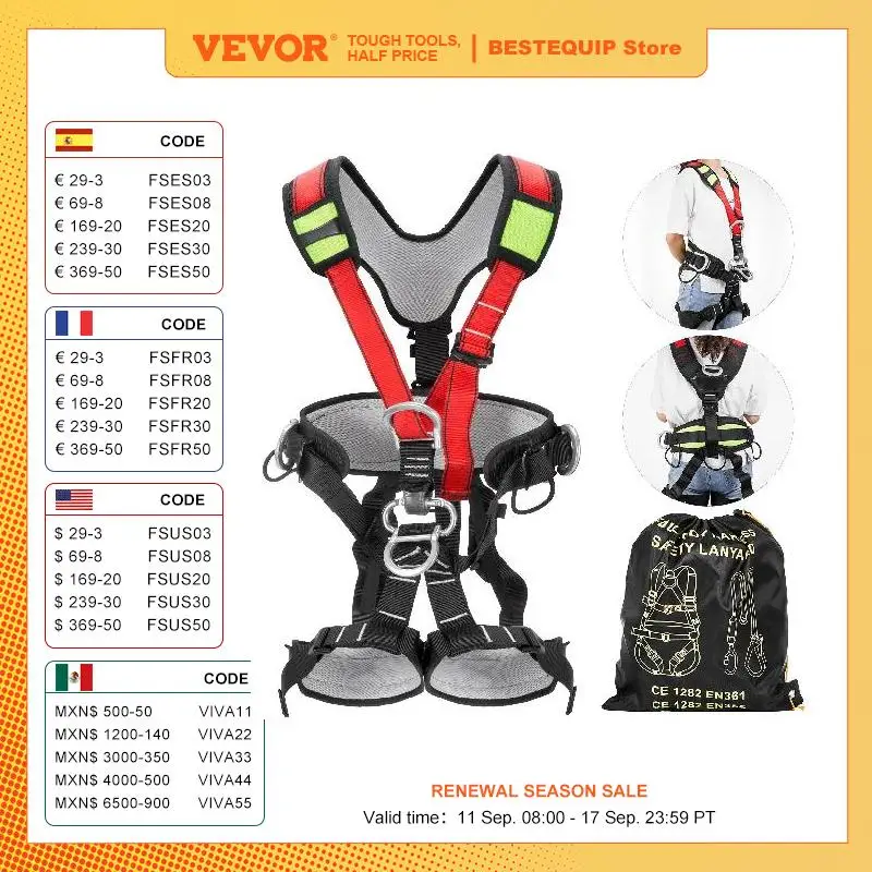 VEVOR Safety Climbing Harness Protection Rock Climbing Equipment Suitable For Climbing Floors Roof Work  Outdoor Expansion Belt