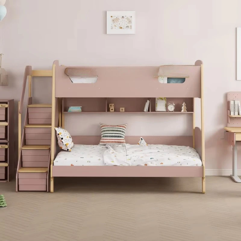 

Boys and girls European beech children bunk beds with large drawers and stairs