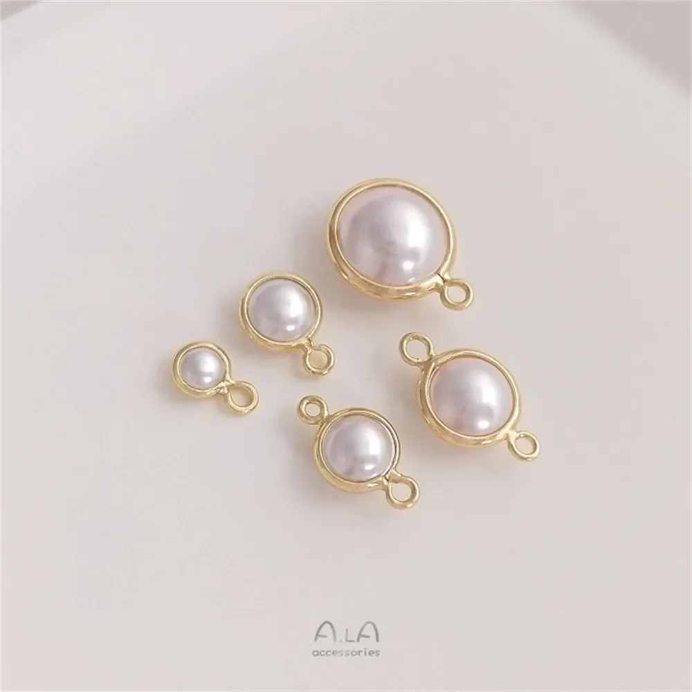 14K Bag of Jinbeizhu Edge Pendant Diy Handmade Accessories Imitation Pearl Double Hanging Connector Jewelry Accessories K150
