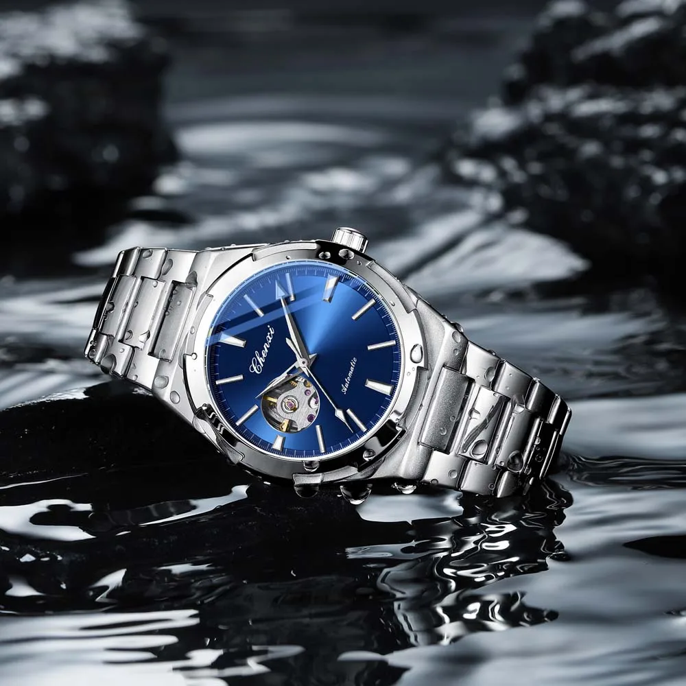 Oryginalne markowe zegarki mechaniczne CHENXI dla mężczyzn Moda Klasyczny pasek ze stali nierdzewnej Wodoodporny świecący automatyczny męski zegarek