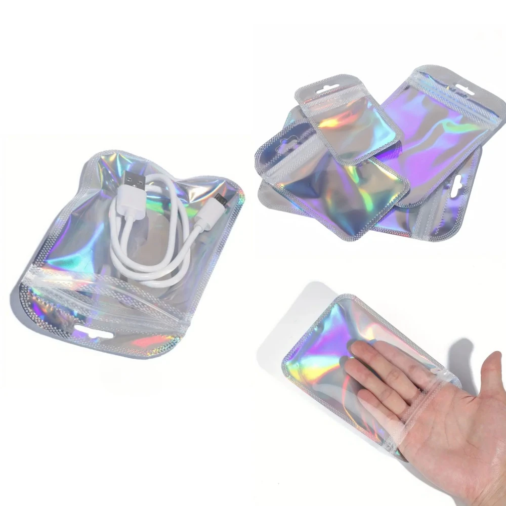 50 Stück/Lot Selbstversiegelnde Plastik-Laserbeutel Wiederverwendbare Geschenk-Aufbewahrungstasche mit Klarsichtfenster für Ornament-Beutel und Süßigkeiten-Verpackung – Detail 6