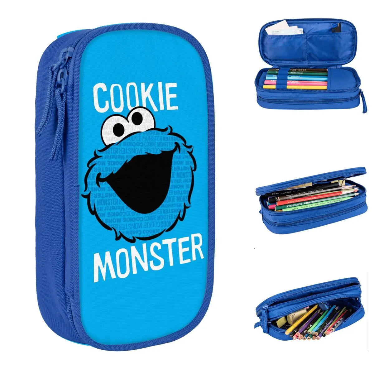 Lovely Cookie Monster Face Pencil Case Pencil Box Pen Holder for Student Large Storage Bags School Supplies Gifts Stationery